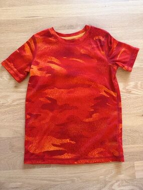 Boys Red Orange Camo Athletic Wear Short Sleeve Shirt